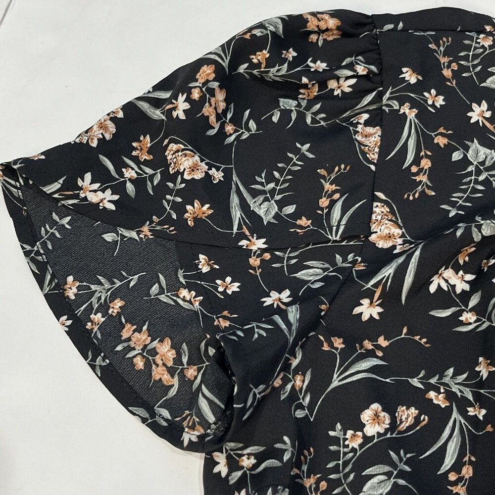 Unique Vintage Black Floral Open Front Tie Fit And Flare Dress Women Size XS/2 - Picture 7 of 14